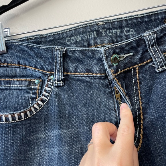 Cowgirl Tuff Bootcut Jeans Size 12 31 "Girls Night Out Brown" Leather Flap Rodeo - Picture 7 of 10